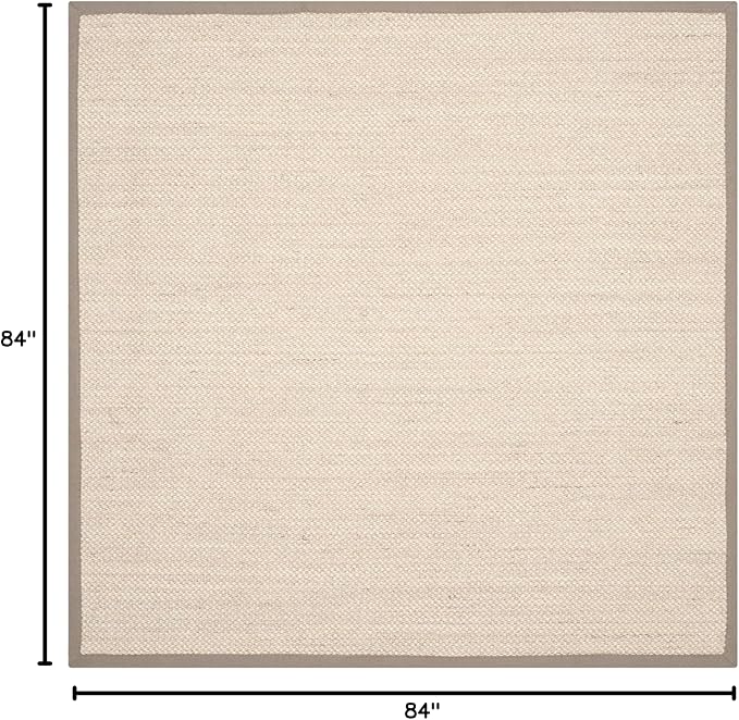Safavieh Natural Fiber Collection Area Rug - 7' Square, Marble/Khaki, Geometric Design, Ideal for High Traffic Areas in Living Room, Bedroom, Dining (NF143E)