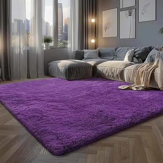 Purple Fluffy Rug Shaggy Area Rug, 8x10 Area Rugs for Girls Bedroom, Big Soft Shaggy Bedside Non-Slip Plush Dorm Nursery Kids Carpet Home Decor Aesthetic