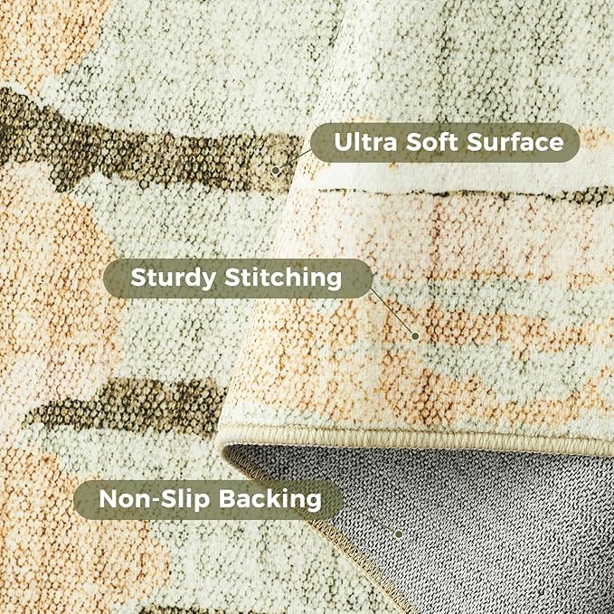 jinchan Spring Runner Rug 2x5 Modern Abstract Washable Runner Rug Soft Moss Green Multi Contemporary Home Decor Non Slip Backing Carpet for Living Room Laundry Room Bedroom