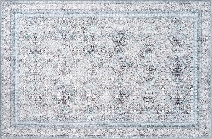 Phantoscope Vintage Collection Area Rug 6'x9' - Washable Rug Boho Rugs Non-Slip for Living Room, Bedroom, Dining Room, Dorm, Indoor Low-Pile Carpet Distressed Accent Rug, Blue/Grey
