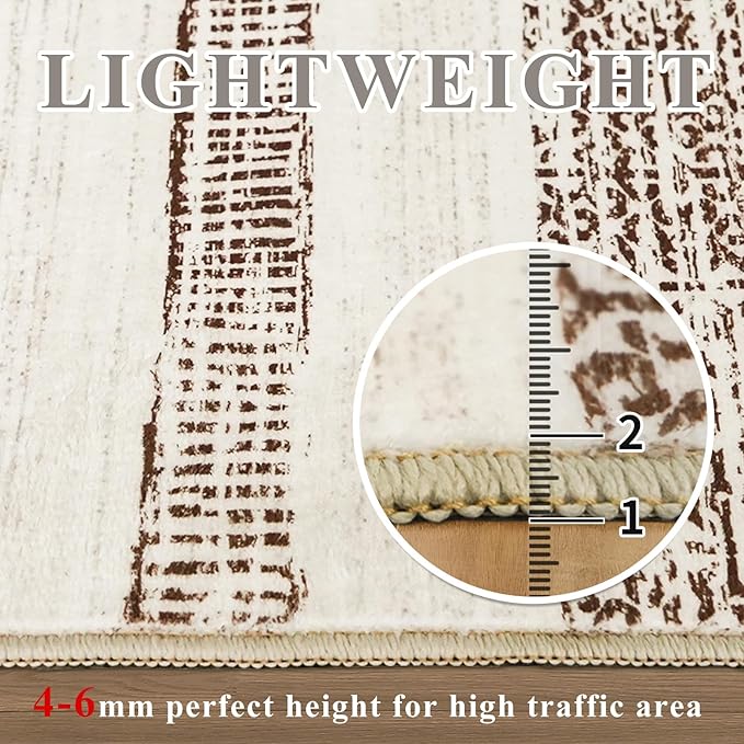 10x14 Large Area Rug: Soft Ultra Thin Machine Washable Farmhouse Area Rugs for Living Room Non-Slip Neutral Modern Geometric Indoor Floor Carpet for Bedroom Under Dinning Table Brown