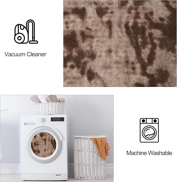 FlyDOIT Large Area Rugs for Living Room Bedroom, 4x6 Ft Tie-Dyed Brown Ultra Soft Comfy Thickened Memory-Foam Indoor Carpets, Cozy Modern Floor Rug for Boys Girls Playroom Dorm Nursery Home Décor