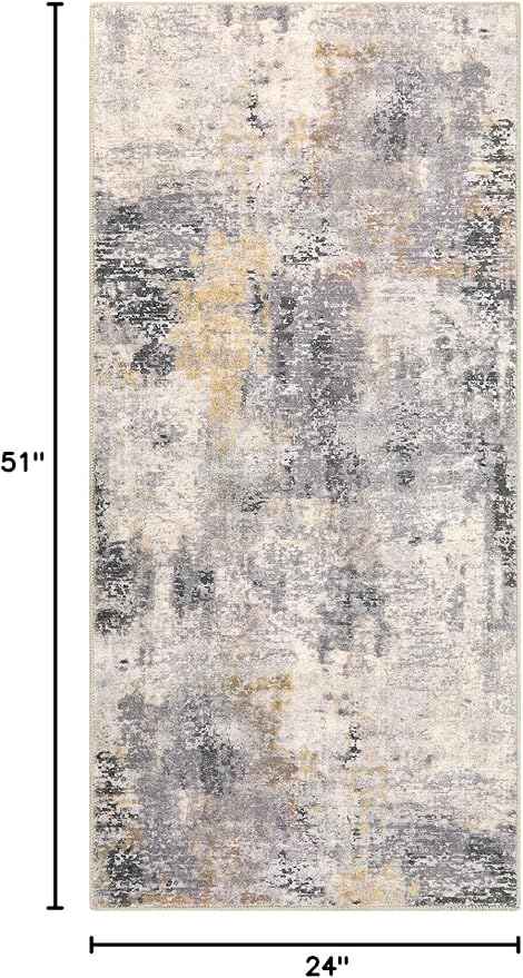 Lahome Modern Abstract Gray Bathroom Runner Rug, 2x4.3 Washable Laundry Room Runner, Soft Non Slip Low Pile Throw Carpet Runner for Entryway Kitchen Hallway Doorway Bedroom