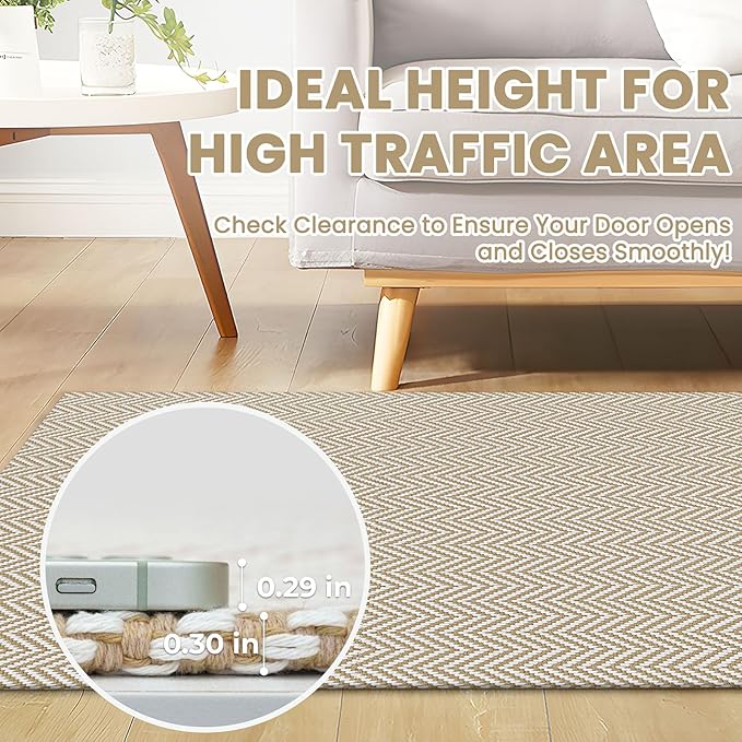 Braided Runner Rug 2x5 Ft Washable Runners for Hallways Kitchen Runner Rug with Rubber Backing Cotton Entryway Runner Indoor, Woven Floor Carpet for Hall Kitchen Bedroom, Beige/White