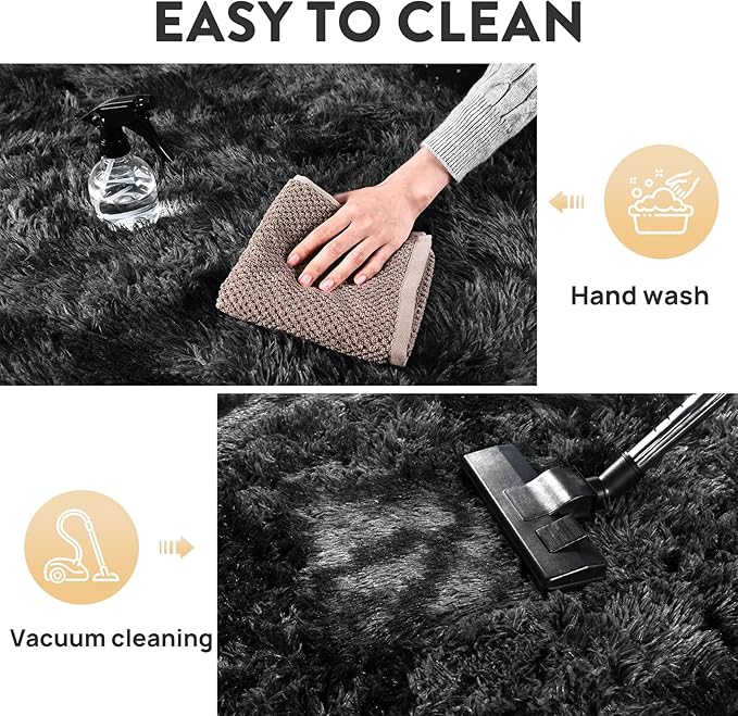 Height Pile 1.4" Plush Rug Shaggy Soft Fluffy Rug Non-Slip Indoor Floor Carpet for Living Room Plush Carpet for Living Room Tie-Dyed Black Grey 2x3 Feet