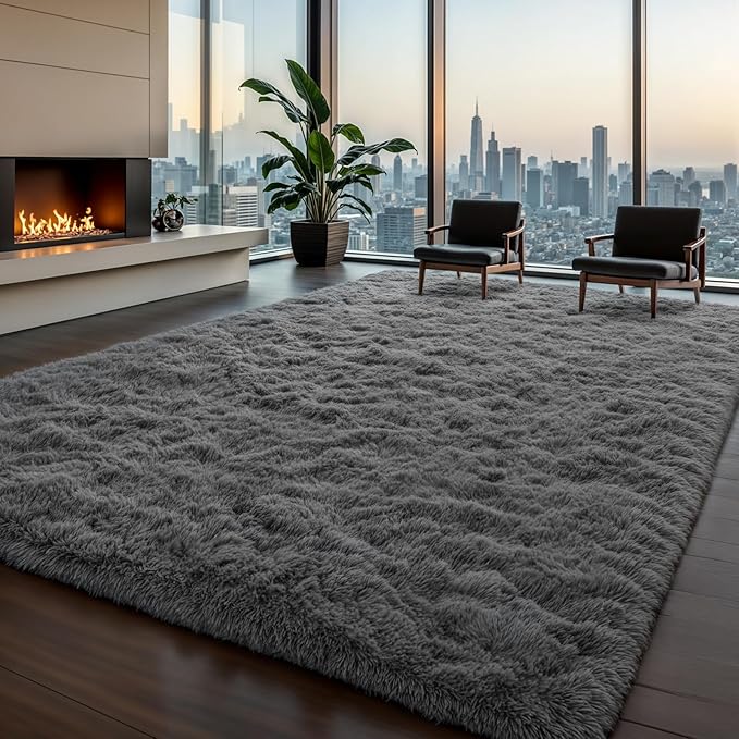 Zentavio Area Rugs for Living Room Grey Rugs for Bedroom Large 6x9 Carpet Fluffy Furry Soft Shag Aesthetic Plush High Pile Gray Throw Rug for Nursery Kids Room Dorm