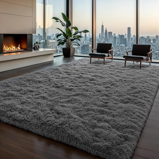 Zentavio Area Rugs for Living Room Grey Rugs for Bedroom Large 6x9 Carpet Fluffy Furry Soft Shag Aesthetic Plush High Pile Gray Throw Rug for Nursery Kids Room Dorm