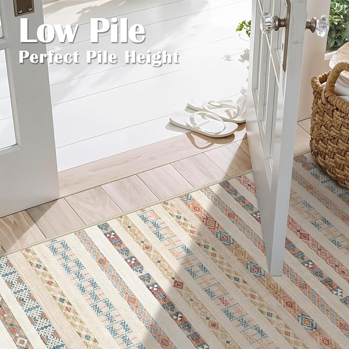 2x3 Washable Moroccan Area Rug: Geometric Boho Area Rugs for Entryway Small Mat for Kitchen with Non-Slip Backing Indoor Bedroom Door Mat Yellow Colourful 2'x3'.