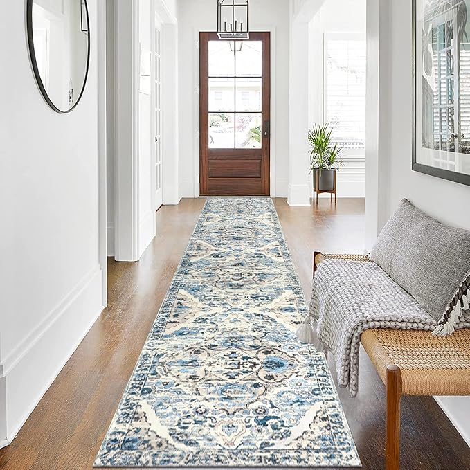 HEBE Hallway Runner Rug 2'x10' Washable Vintage Distressed Area Rugs Non Slip Laundry Rug Runner Boho Floor Carpet Runners for Hallways Entryway Laundry Room Kitchen Bathroom