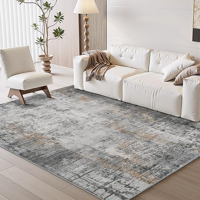 4 x 6 Area Rugs for Living Room, Machine Washable Non Slip Rug Ultra Soft Low Pile Indoor Carpet Modern Abstract Rugs for Bedroom Office Room Dining Room Beside, Grey