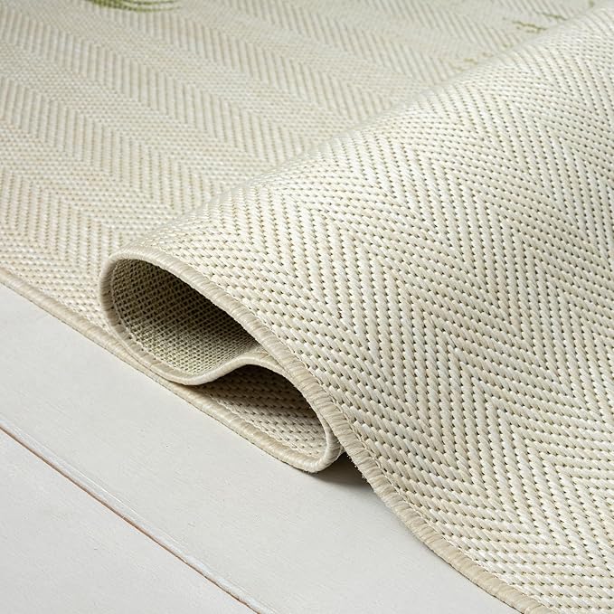 LR Home 5 x 7 Indoor / Outdoor Area Rug for Home Decor | Coastal Palm Tree large size carpet for living room, bedroom, playroom, patio, garden | Modern farmhouse rug | Beige / Dark Green