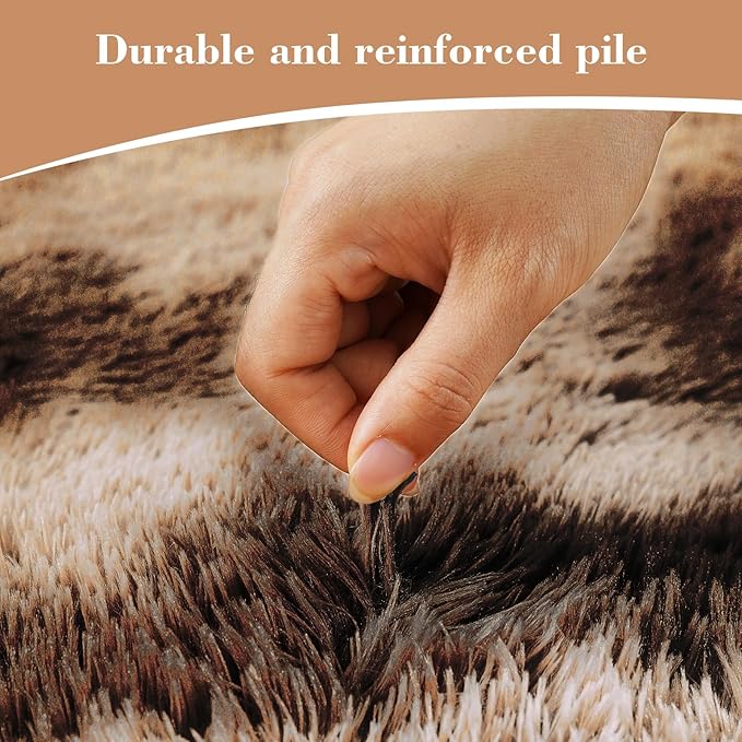 Fluffy Rug Shaggy Area Rug, Mottling Brown 10x14 Area Rugs for Bedroom, Super Soft Shaggy Rugs for Living Room Bedroom Kids Room Home Decor, Upgrade Anti-Skid Rectangular Fuzzy Rug