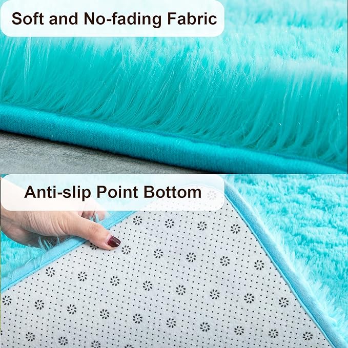 TWINNIS Super Soft Shaggy Rugs Fluffy Carpets, 5x8 Feet, Indoor Modern Plush Area Rugs for Living Room Bedroom Kids Room Nursery Home Decor, Upgrade Anti-Skid Rectangular Fuzzy Rug, Blue