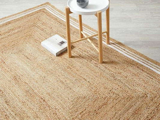 GRUHUM Jute Cotton Area Rug 8x10 ft,Rectangular Natural Fiber Handwoven Boho Farmhouse Soft Braided Rustic Vintage EcoFriendly Reversible Rug,Indoor EcoFriendly Kitchen Bedroom Living Room Hallways