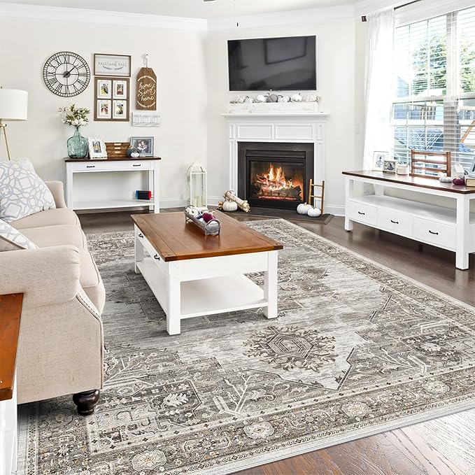 RUUGME Washable 8x10 Area Rugs - Large Rugs for Living Room Stain Resistant Carpet Vintage Rugs for Bedroom with Non Slip Backing Home Decor Floor Decoration Mat (8x10 Grey)