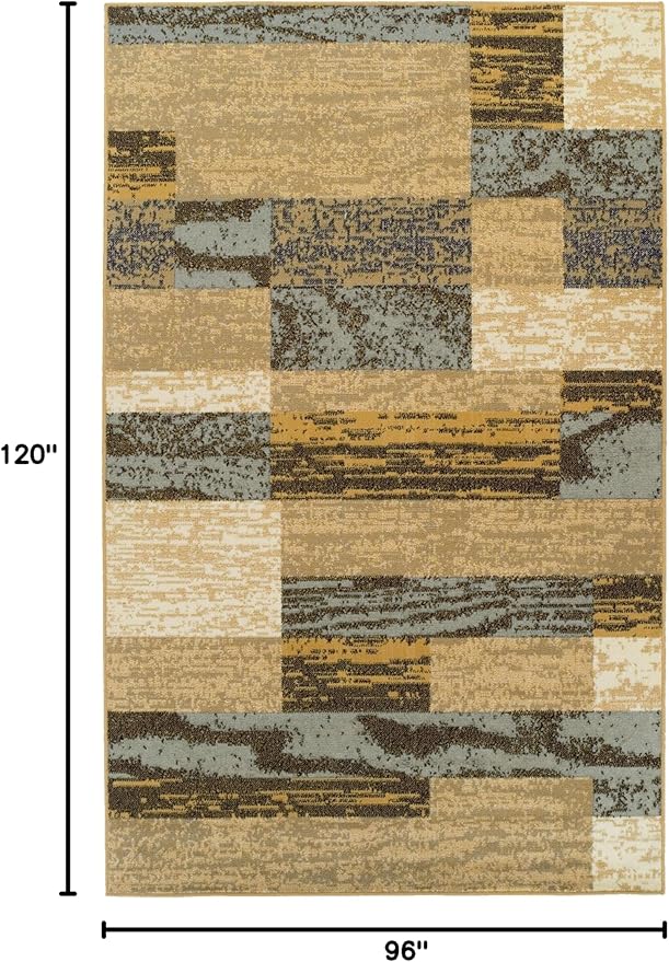 Superior Indoor Area Rug, Jute Backed, Modern Geometric Patchwork Floor Decor for Bedroom, Office, Living Room, Entryway, Hardwood Floors, Rockwood Collection, 8' x 10', Light Blue-Beige