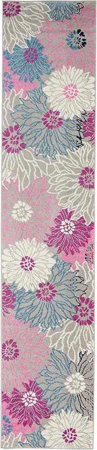 Nourison Passion Grey 2'2" x 10' Area Rug, Floral, Farmhouse, Easy Cleaning, Non Shedding, Bed Room, Living Room, Dining Room, Kitchen, (10' Runner)