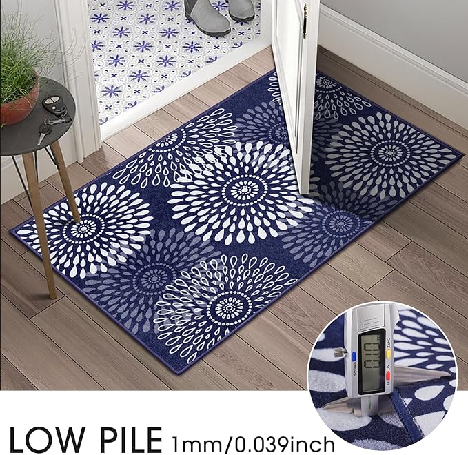 LuxStep Area Rug, 8'x10' Entryway Rug, Non-Slip Washable Hallway Runner Rug, Ultra-Thin Foldable Indoor Carpet for Kitchen Bedroom Bathroom, Blue