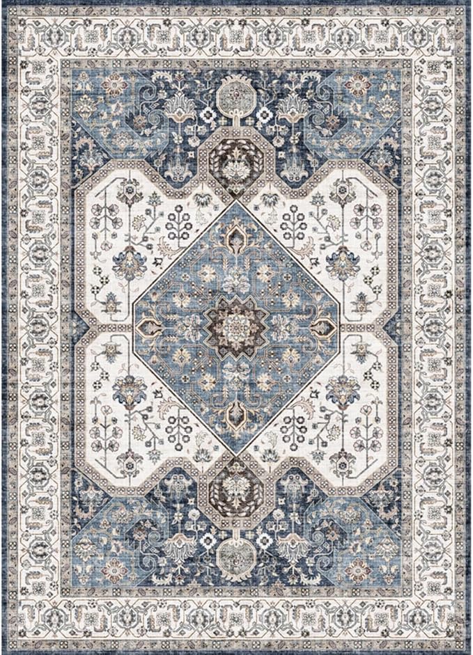 RUUGME Washable 6x9 Area Rug - Vintage Area Rugs with Non Slip Backing Stain Resistant Carpet for Bedroom Dining Room Indoor Soft Carpets Home Decor Mat for Bathroom 6x9 Navy