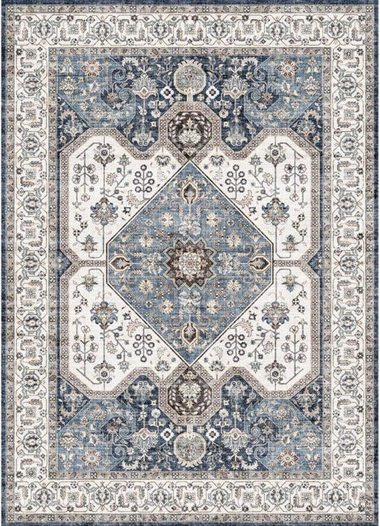 RUUGME Washable 6x9 Area Rug - Vintage Area Rugs with Non Slip Backing Stain Resistant Carpet for Bedroom Dining Room Indoor Soft Carpets Home Decor Mat for Bathroom 6x9 Navy