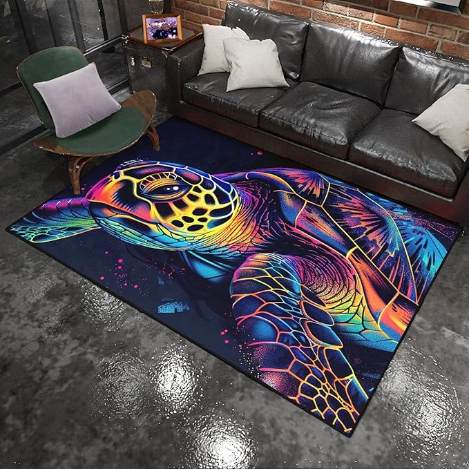 Sea Turtle Area Rugs - Sea Turtle Rug for Bedroom Ocean Theme Rugs Ocean Animal Room Decor, 5'×7'