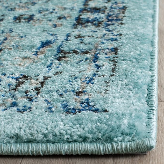 SAFAVIEH Evoke Collection 2'2" x 9' Light Blue / Light Blue EVK220E Shabby Chic Oriental Medallion Non-Shedding Living Room Entryway Foyer Hallway Bedroom Runner Rug