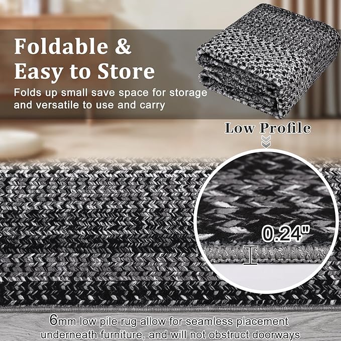 Imitation Braided Collection-Print Washable Runner Rug 2x8 Non Slip Bathroom Rug Modern Soft Farmhouse Throw Rugs Kitchen Runner Stain Resistant Carpet for Hallway Entryway Rugs