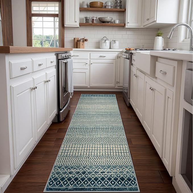 Moroccan Runner Rug 2'6''x8', Non Slip Hallway Runner Rugs for Kitchen Floor, Soft Low-Pile Entry Way Rugs Indoor Floor Carpet for Bedroom Bathroom Laundry Room