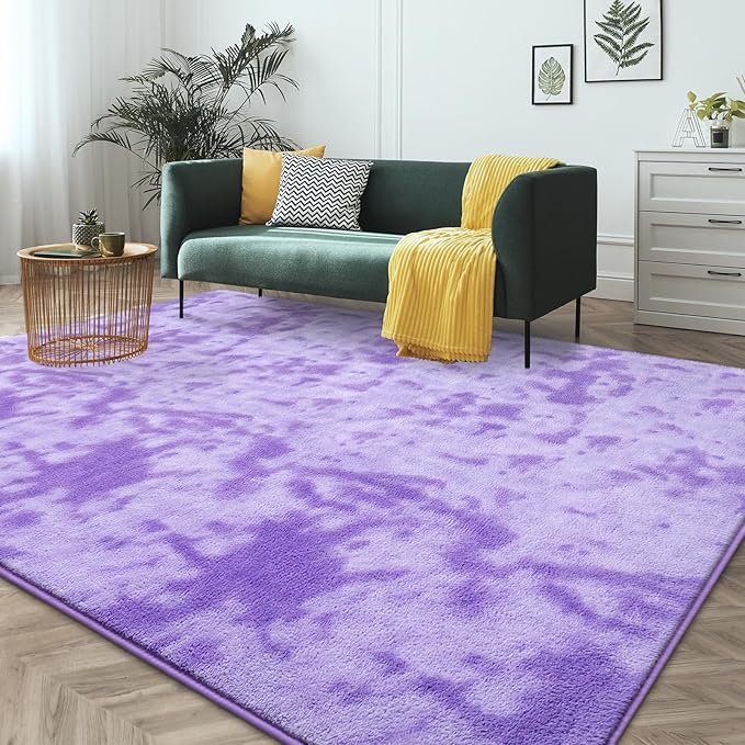 FlyDOIT Large Area Rugs for Living Room Bedroom, 7x10 Ft Tie-Dyed Purple Ultra Soft Comfy Thickened Memory-Foam Indoor Carpets, Cozy Modern Floor Rug for Boys Girls Playroom Dorm Nursery Home Décor