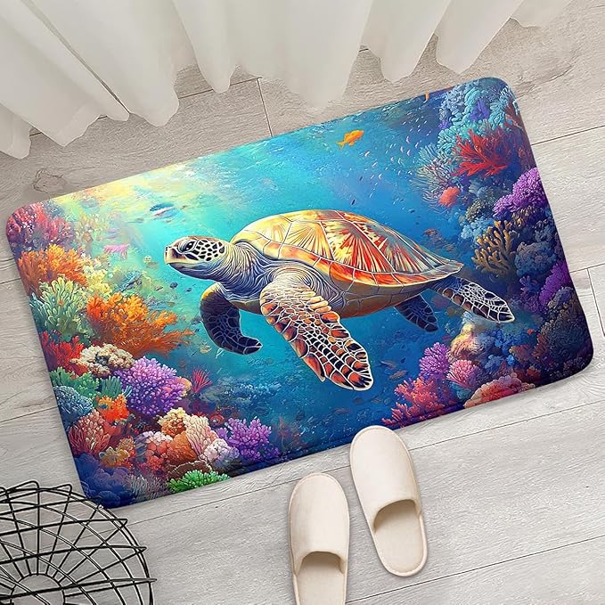Sea Turtle Rug for Bedroom - Sea Turtle Ocean Animal Prints Carpet Rug for Kids Boys Room Underwater Ocean Theme Decor, 35" L x 23" W