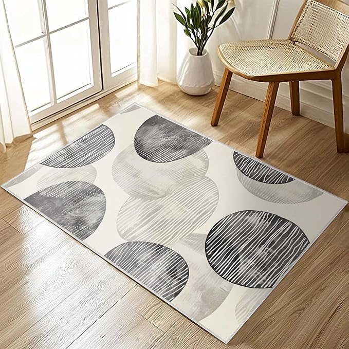 2x3 Entryway Rug Abstract Minimalist Black Beige Circle Neutral Area Rug Ultra-Thin Small Carpet Bathroom Non Slip Indoor Entrance Low Pile Door Mat Kitchen Stain Resistant Washable