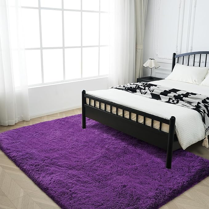 Purple Fluffy Rug Shaggy Area Rug, 8x10 Area Rugs for Girls Bedroom, Big Soft Shaggy Bedside Non-Slip Plush Dorm Nursery Kids Carpet Home Decor Aesthetic