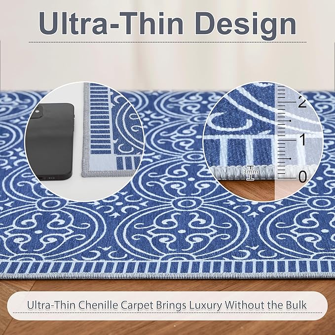 RYB HOME 2x3 Enterway Rug for Kitchen Bathroom, Small Washable Soft Area Rug for Hallway, None Slip Thin Door Mat with Rubber Backing for Font Door Foyer, 2x3 ft, Navy Blue