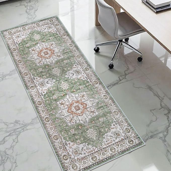RUUGME Runner Rug 2x6 Hallway - Washable Boho Rugs for Living Room Stain Resistant Carpet Vintage Tribal Rugs for Bedroom Kitchen with Non Slip Backing Decor Floor Decoration Mat 2x6 Sage