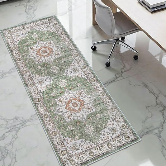 RUUGME Runner Rug 2x6 Hallway - Washable Boho Rugs for Living Room Stain Resistant Carpet Vintage Tribal Rugs for Bedroom Kitchen with Non Slip Backing Decor Floor Decoration Mat 2x6 Sage