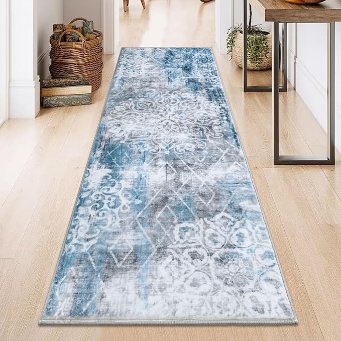 HEBE Hallway Runner Rug 2'x6' Washable Vintage Distressed Area Rugs Non Slip Laundry Rug Runner Boho Floor Carpet Runners for Hallways Entryway Laundry Room Kitchen Bathroom