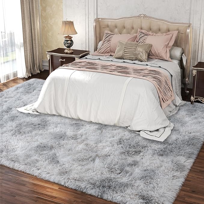 Large Rugs 8x10 Area Rugs for Living Room, Plush Fluffy Gray Carpets for Boy and Girls Room, Modern Soft Shag Rug for Bedroom, Non Slip, Indoor Carpet for Kids Dorms Home Office Decor, Grey