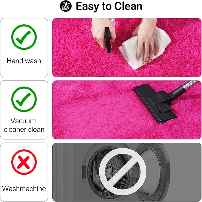 2x3 Rug for Bedroom, Fluffy Area Rugs for Living Room, Small Soft Shag Fuzzy Shaggy Carpets for Kids Boys and Girls Dorm with 4 Non-Slip Rug Tapes for Room Home Decor (2ft x 3ft, Hot Pink)