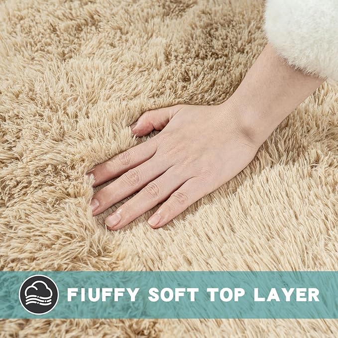 2x3 Area Rug for Bedroom, Small Rugs for Living Room Nursery Kids Room Dorm Home Decor Aesthetic, Fluffy Shaggy Rug with 4 Anti-Slip Carpet Tapes, Light Tan