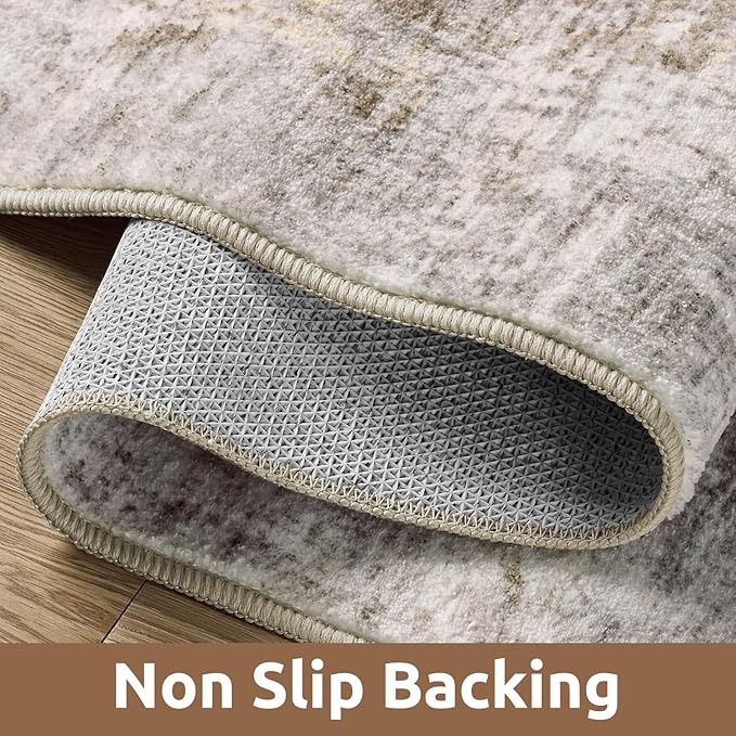 2 x 3 Small Area Rug Indoor Entryway Rug Machine Washable Non Slip Low Pile Carpet Modern Abstract Rugs for Bedroom Kitchen Powder Room Front Porch Bathroom, Beige
