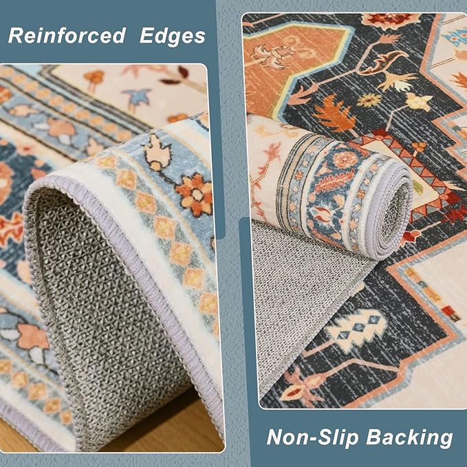 2x3 Orange Beige Small Area Rug for Entryway, Soft Washable Rugs with Non-Slip Backing for Bedroom Kitchen, Vintage Throw Carpet Laundry Entry Front Door Decor