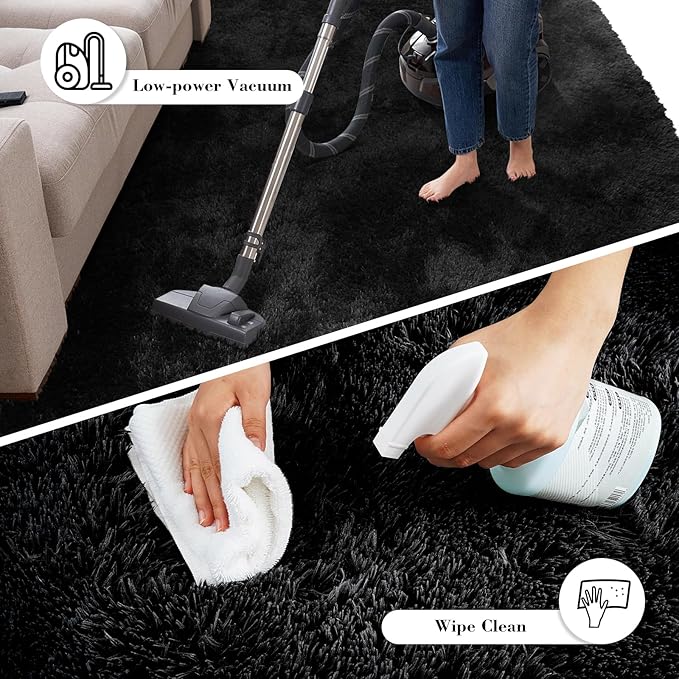 Fluffy Rug Shaggy Area Rug, Black 10x14 Area Rugs for Bedroom, Super Soft Shaggy Rugs for Living Room Bedroom Kids Room Home Decor, Upgrade Anti-Skid Rectangular Fuzzy Rug
