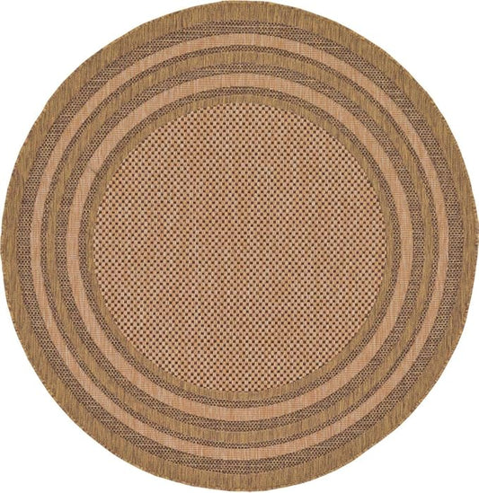 Unique Loom Outdoor Border Collection Area Rug - Multi Border (6' Round, Light Brown/ Brown)
