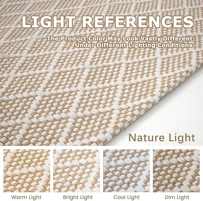 KOZYFLY Runner Rug 2x6 Ft Washable Runners for Hallways Non Slip Rubber Backed Kitchen Runners, Cotton Entryway Runner Indoor, Floor Carpet for Hallway Kitchen Entryway Bedroom, Tan/Beige