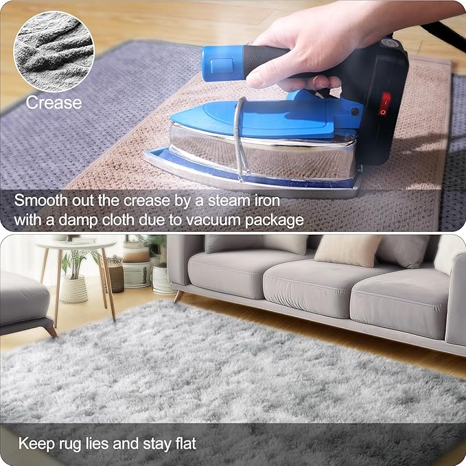 2x3 Rug for Bedroom, Fluffy Area Rugs for Living Room, Small Soft Shag Fuzzy Shaggy Carpets for Kids Boys and Girls Dorm with 4 Non-slip Rug Tapes for Room Home Decor (2ft x 3ft, Tie-dyed Grey)
