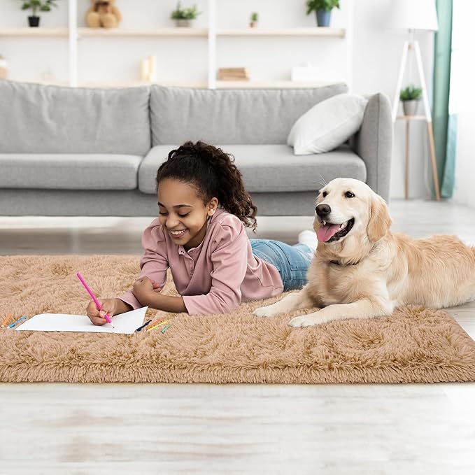 Tepook Soft Runner Rugs for Bedroom 2x6 ft with Rubber Backing, Beige Fluffy Rugs for Living Room, Shag Bedside Rug Fuzzy Plush Carpet for Room, Area Rug for Dorm Nursery Hallway Indoor Home Decor