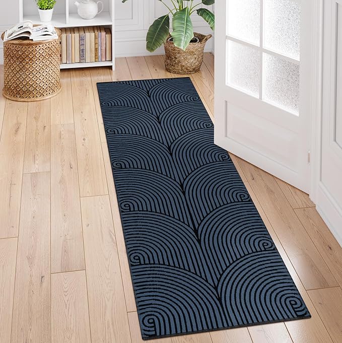 Tiffasea Washable Runner Rug 2'x6' Kitchen Runner for Hallways, Blue Cotton Woven Boho Bathroom Entryway Rug Farmhouse Carpet Runners for Bedroom Entrance Entry