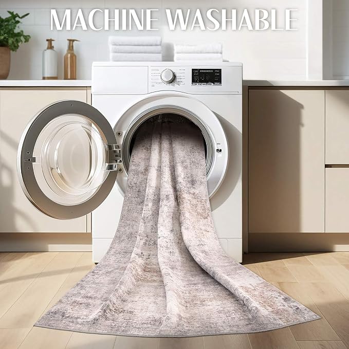 Washable Rug 10x12 Area Rugs for Living Room: Modern Abstract Neutral Soft Rug for Bedroom Dining Room Under Kitchen Table Home Office Decor - Brown Grey