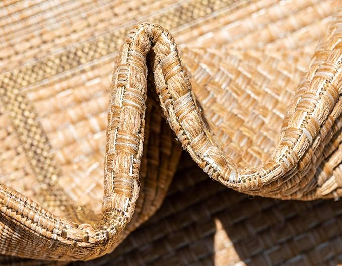 Unique Loom Outdoor Border Collection Area Rug - Multi Border (5' 3" x 8' Rectangle, Tan/ Light Brown)