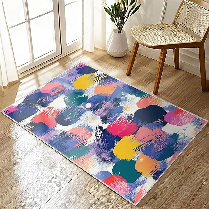 2x3 Entryway Rug Abstract Colorful Area Rug Ultra-Thin Soft Small Carpet Bathroom Non Slip Indoor Entrance Low Pile Door Mat Kitchen Stain Resistant Washable Machine
